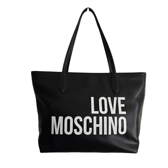 Love Moschino Handbags - Love Moschino Black White Shoulder Vegan Tote Handbag Satchel Purse
